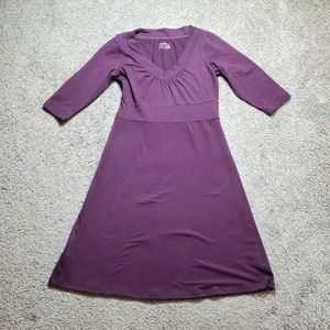 Eddie Bauer Travex Dress Womens Small Petite Purple Plum 3/4 Sleeve High Waist